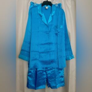Inner Most Turquoise Satin Pajama Set XL Button Top & Matching Shorts